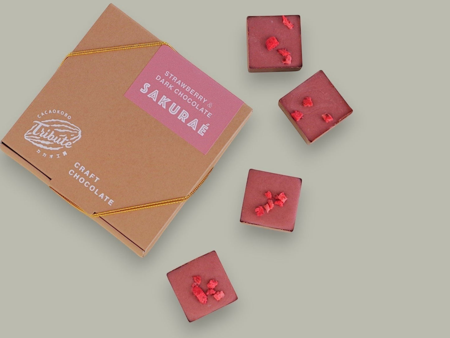 CACAOKOBO TRIBUTE Strawberry & Dark Chocolate SAKURAE squares.
