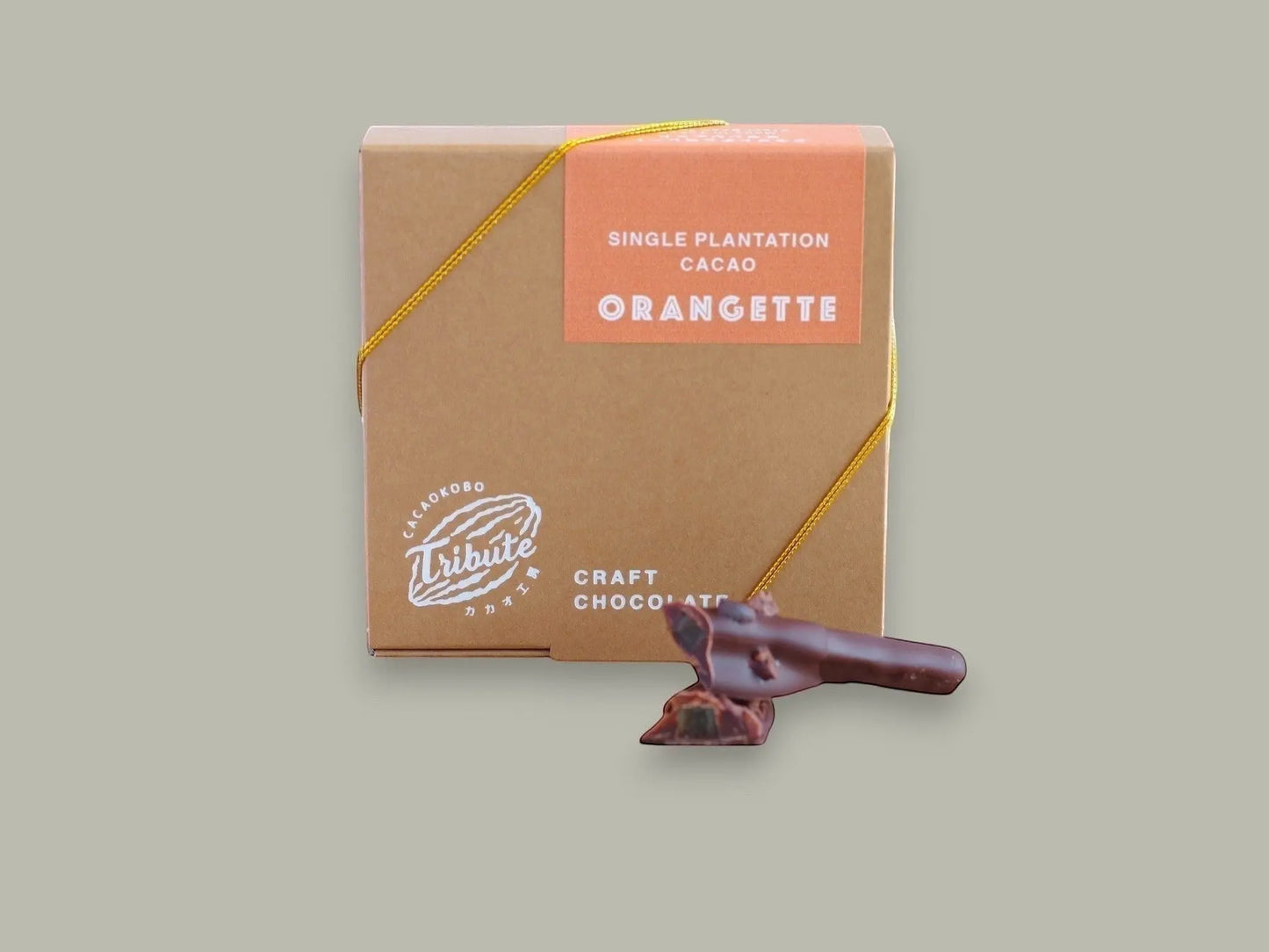 CACAOKOBO TRIBUTE ORANGETTE: dark-chocolate-covered candied orange peel with cacao nibs.